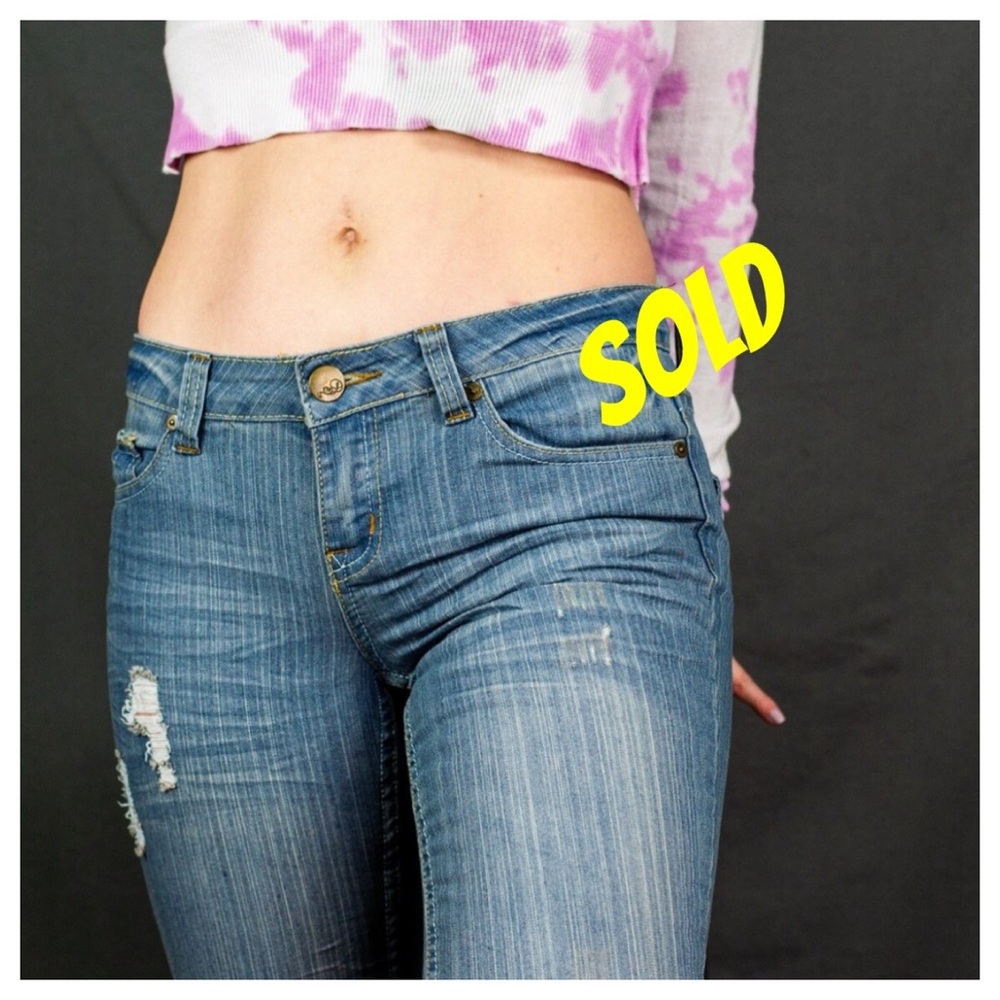 Do Denim Distressed Light Wash Flare Jeans